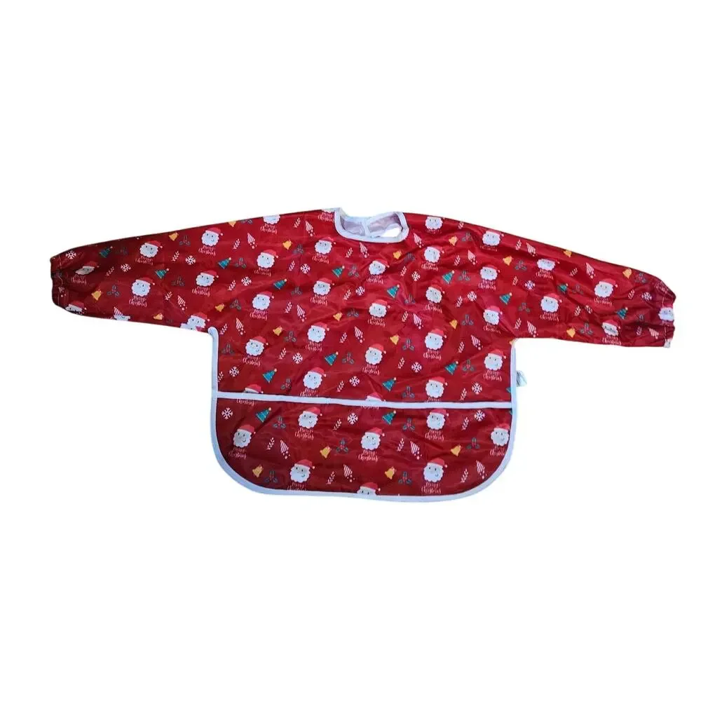 Santa Pattern Full Sleeve Waterproof Bib for Feeding or Painting 6-36 months